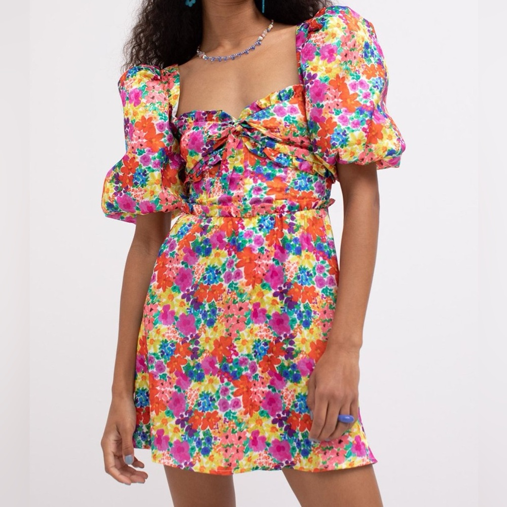 For love and lemons Merrill puff sleeve mini dress - red floral